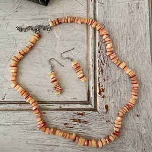 🪸 BEAUTIFUL VINTAGE CORAL NECKLACE & DANGLE EARRINGS SET 🪸 NWOT 🐚